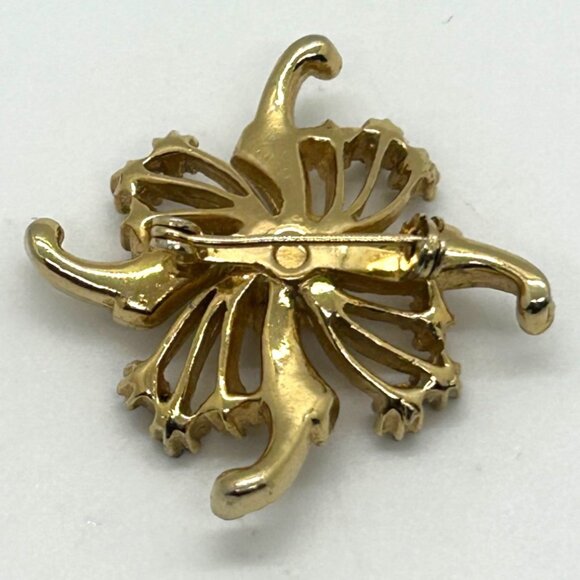 Acrylic Opal Triplet Brooch Swirl Gold-Tone With Faux Pearls Purple Rhinestones - Picture 4 of 8